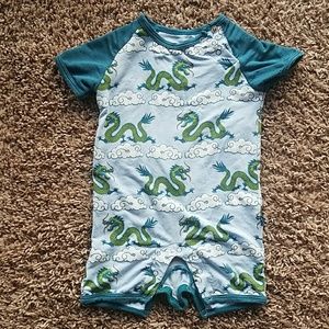 Blue and Turquoise Dragon Print Romper